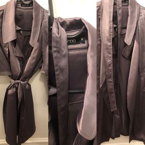 Charcoal Satin belted trench coat